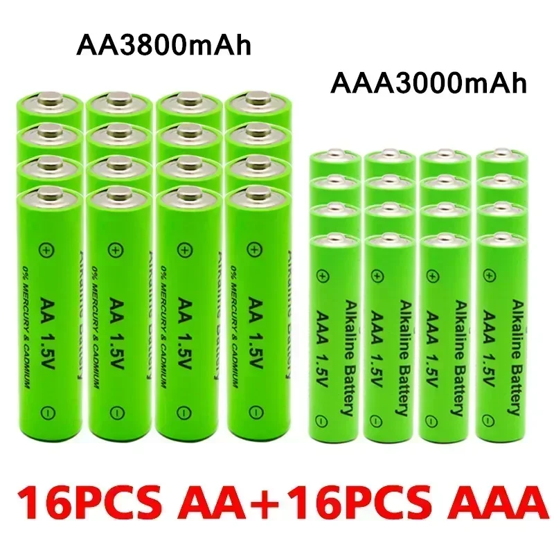 Pilas alcalinas recargables AA + AAA, 1,5 V, 3800mAh/1,5 V, 3000mah, linterna, reproductor de MP3, reloj, juguetes, reemplaza la batería Ni-Mh: Azul