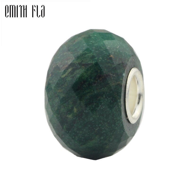 Faceted Grüne Perlen 925 Sterling Silber Natürliche Steine Fit Europäischen Charme Armbänder Runde Perlen Für Schmuck Machen Große Loch