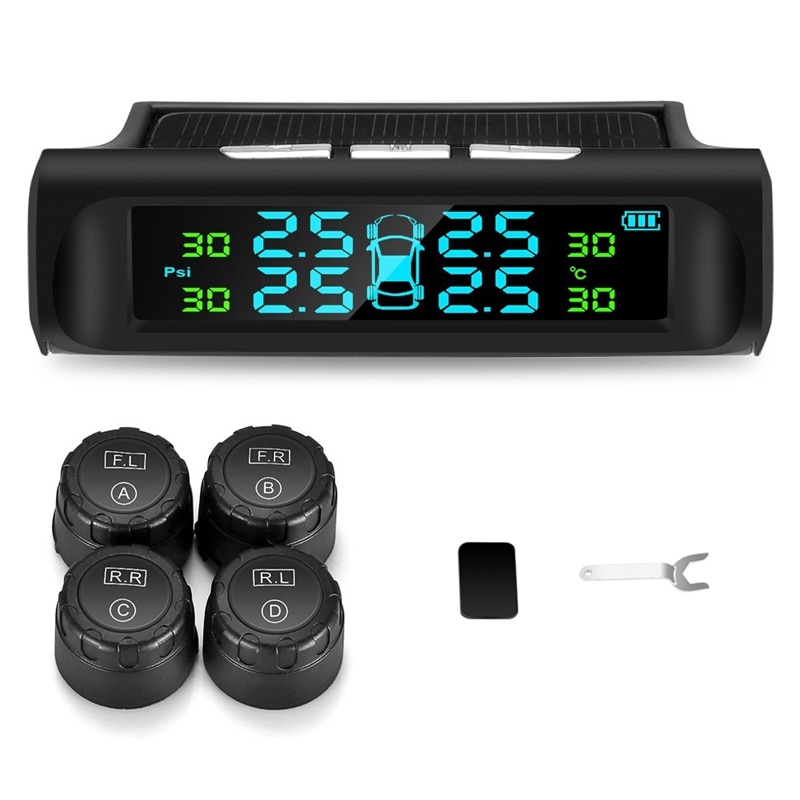 NewSolar Tpms Car Tire Pressure Alarm Monitoring System 4 External Automatic Alarm System Tire Pressure Temperature Warning: Default Title