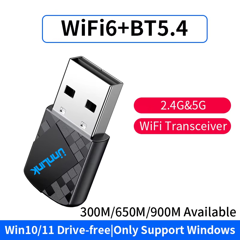 Unnlink 900 Mbit/s USB WiFi Bluetooth Adapter 2 In 1 Dongle WiFi 6 Dual Band 2,4 G 5G Wireless Netzwerk Lan Empfänger: Black