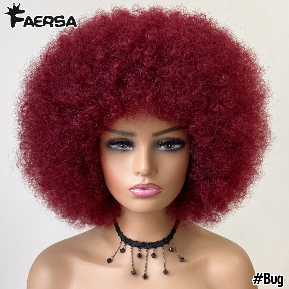 Kort haar Afro Kinky Krullende Pruiken Met Pony Voor Zwarte Vrouwen Afrikaanse Synthetische Ombre Cosplay Natuurlijke Blonde Rood Blauwe Pruik: Bug