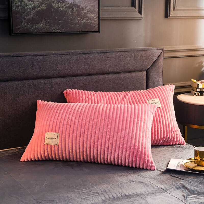 Zachte Warme Kussenslopen Dikker Coral Fleece Kussensloop 2 Stuks 48*74Cm Opgevulde Home Decor Winter Slapen kussensloop: Pink