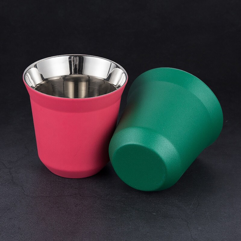 86ml Double Stainless Steel Espresso Cup Insulation Coffee Cup Capsule Shape Cute Cup Coffee Cup British Coffee Cups