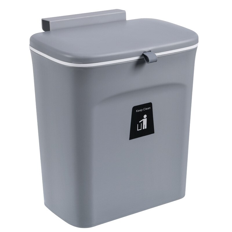 7/9L Kitchen Trash Can Wall Mounted Garbage Bin Recycling Garbage Basket Waste Bin Cabinet Door Hanging With Lid For Bathroom: 9L grey