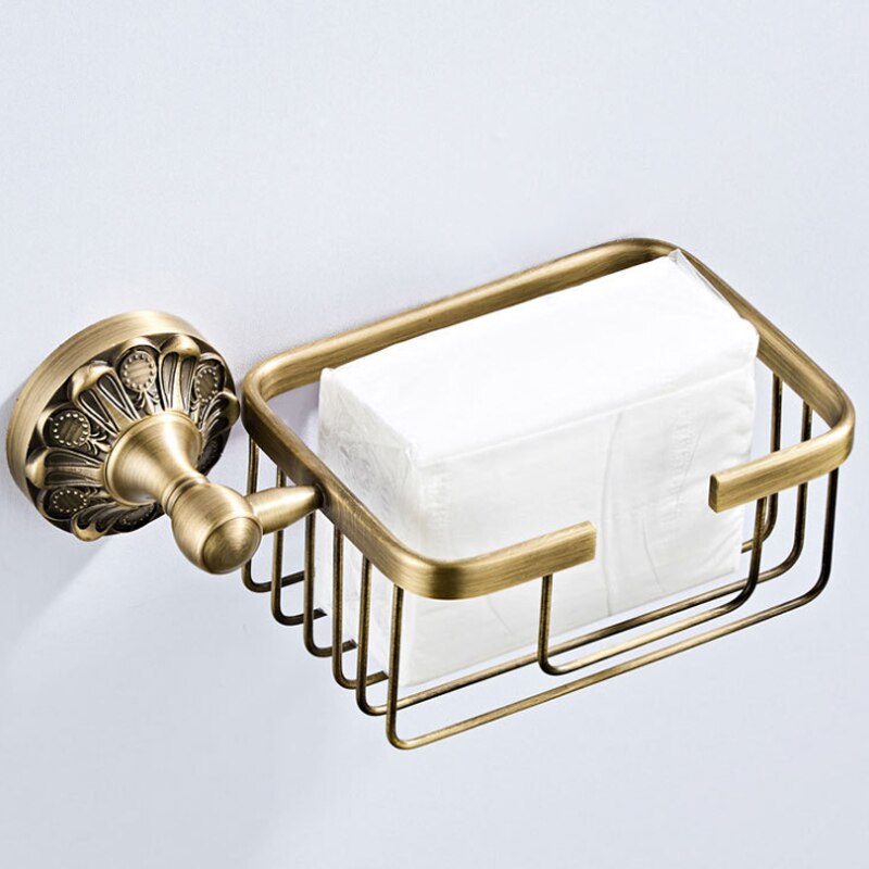 Antieke Badkamer Accessoires Set Brons Vintage Messing Föhn Houder Wc Papier Handdoekenrek Ring Zeep Mand Gewaad Haak Handvaten: Paper Basket