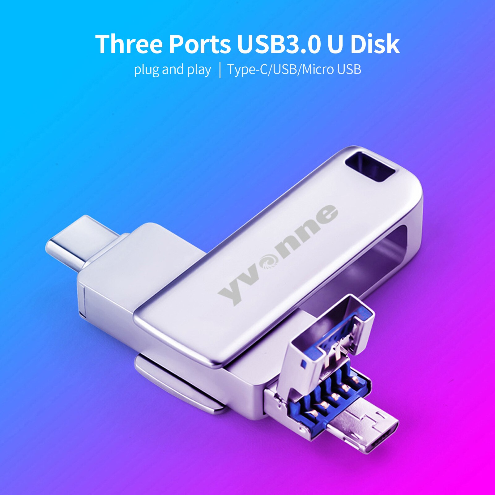 Yvonne  y40d usb 3.0 hoge snelheid roterende 128gb usb type-c micro usb drie poorten otg flash drive voor mobiele telefoon/pc/laptop