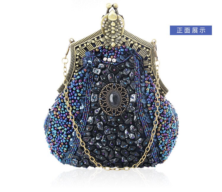 Borduren Kralen Vrouwen Avond Party Bags Handgemaakte Vintage Clutch Vrouwelijke Telefoon Portemonnee Banket Bruiloft Bruids Jurk Handtassen: Marineblauw
