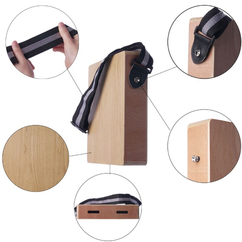 Resande trä cajon låda trumma bärbar hand trumma slagverk instrument med snodd trä musikinstrument