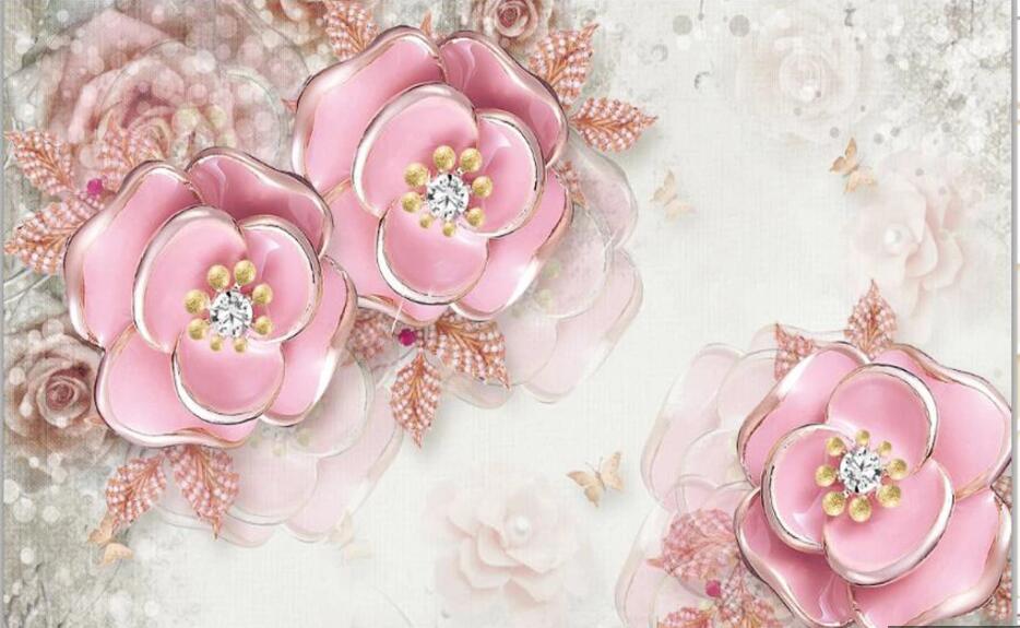 Beibehang 3d behang Custom mode 3D Reliëf roze rose sieraden TV achtergrond papel de parede 3d behang mural: 6