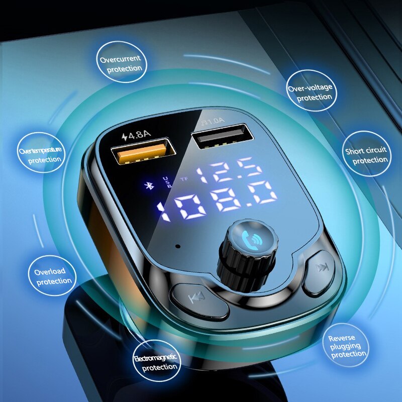 Bluetooth 5.0 Wireless FM Sender 4,8 A Dual USB Autoradio Modulator MP3 Player Freisprecheinrichtung Schnellladeadapter für Auto