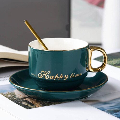 Simple Ceramic Cup Coffee Modern Gold Rim Light Luxury Turkish Coffee Cups with Spoon Tazas De Cafe Home Garden BE50CP: style2