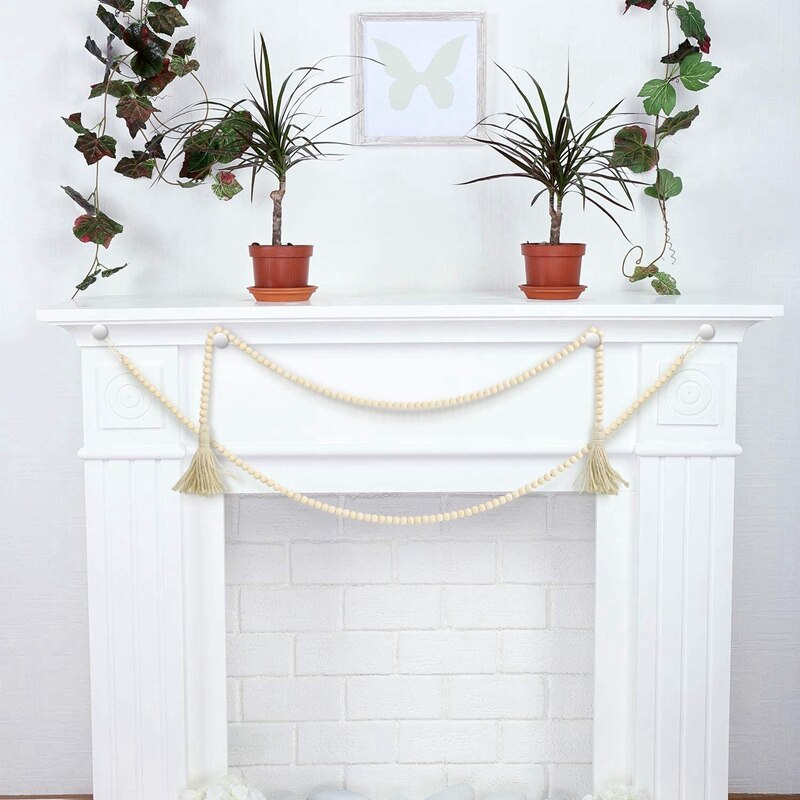 2 Stuks Houten Kralen Garland Met Kwasten Rustieke Houten Kraal Slingers Boerderij Muur Opknoping Slingers