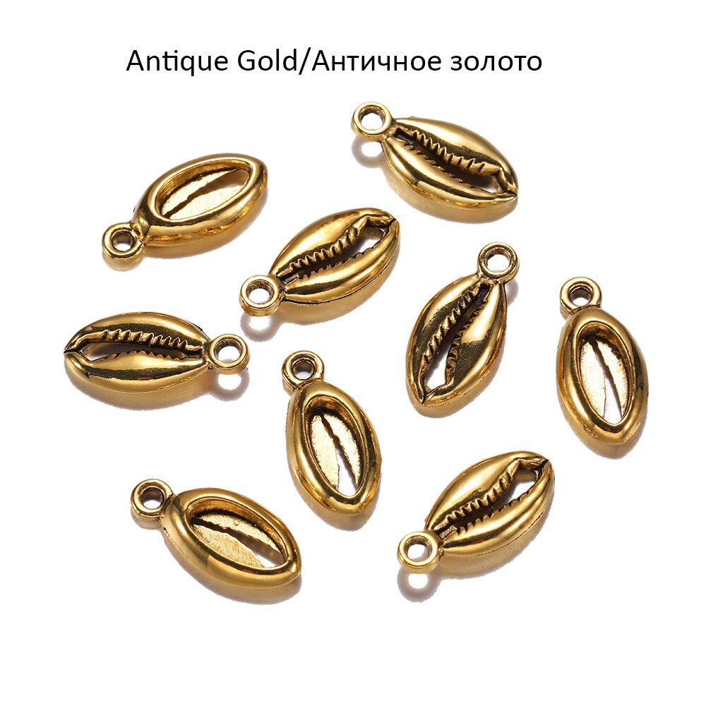 20pcs/lot Plated Antique Gold Bohemian Cowrie Conch Shells Charm Pendant For Necklaces Bracelet Jewelry Makings Supplies: Antique Gold