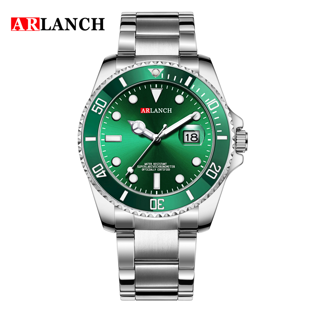 Arlanch herre quartz ur topmærke luksus vandtætte ure herre sports dato armbåndsure sort relogio masculino: Grøn