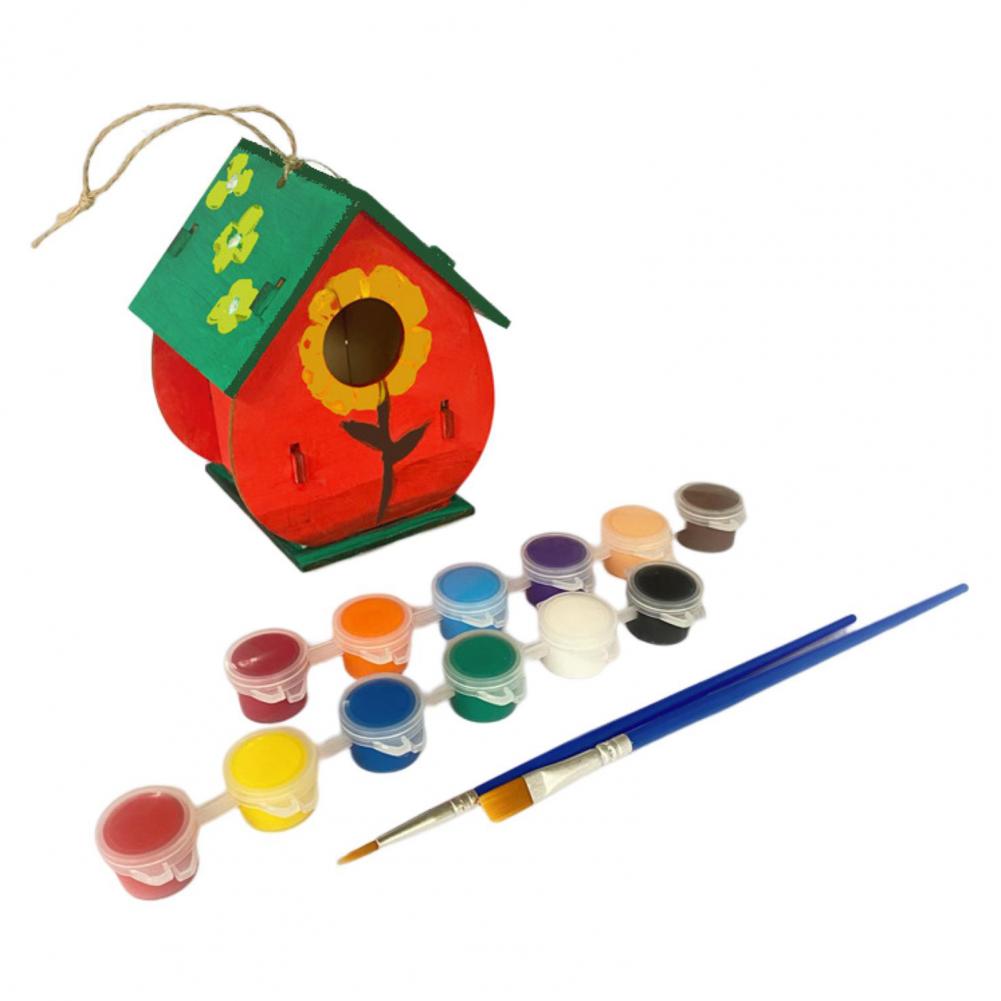 Kit de construction de maison d'oiseau pour enfants, peinture de bricolage, assemblage de nichoir, artisanat de boîte à oiseaux, construire de la peinture, pour enfants, 1 ensemble: Rouge