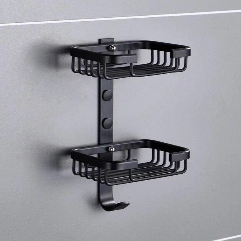Sort / sølvfarvet vægmonteret sæbeskål sæbeholder sæbe kurv badeværelse tilbehør aluminium banheiro bad hardware