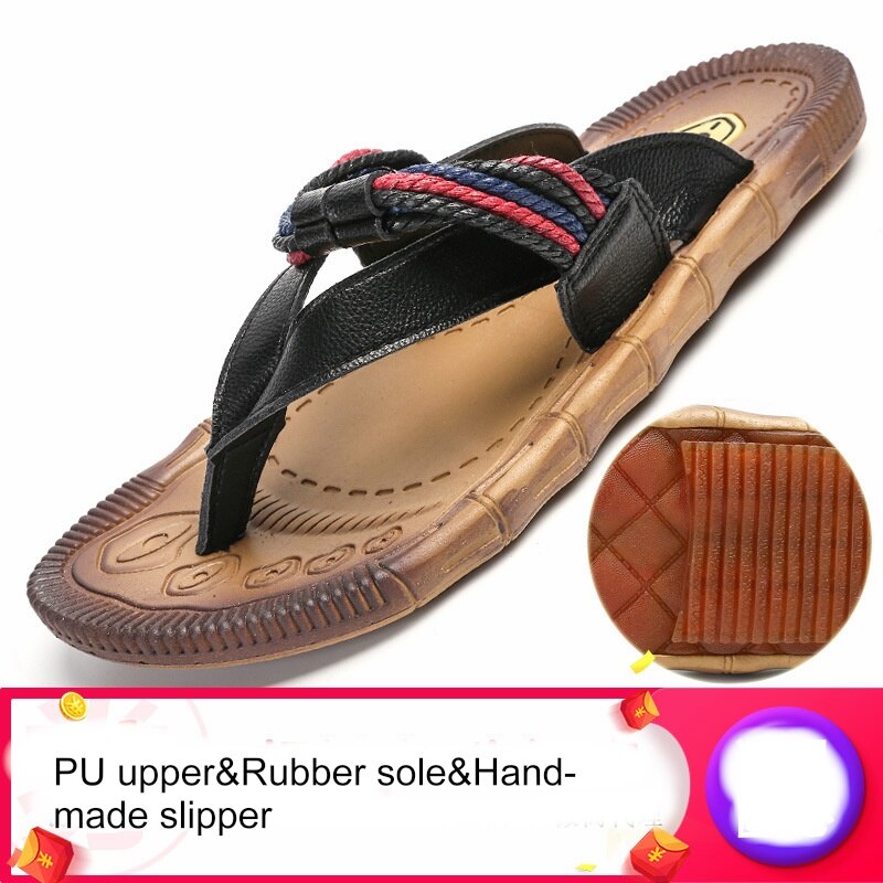 Hand Made Man Slippers Houten Patroon Schoenen Handleiding Pu Slippers Rubberen Zool Antislip Sandalen Leisure Slides Z158