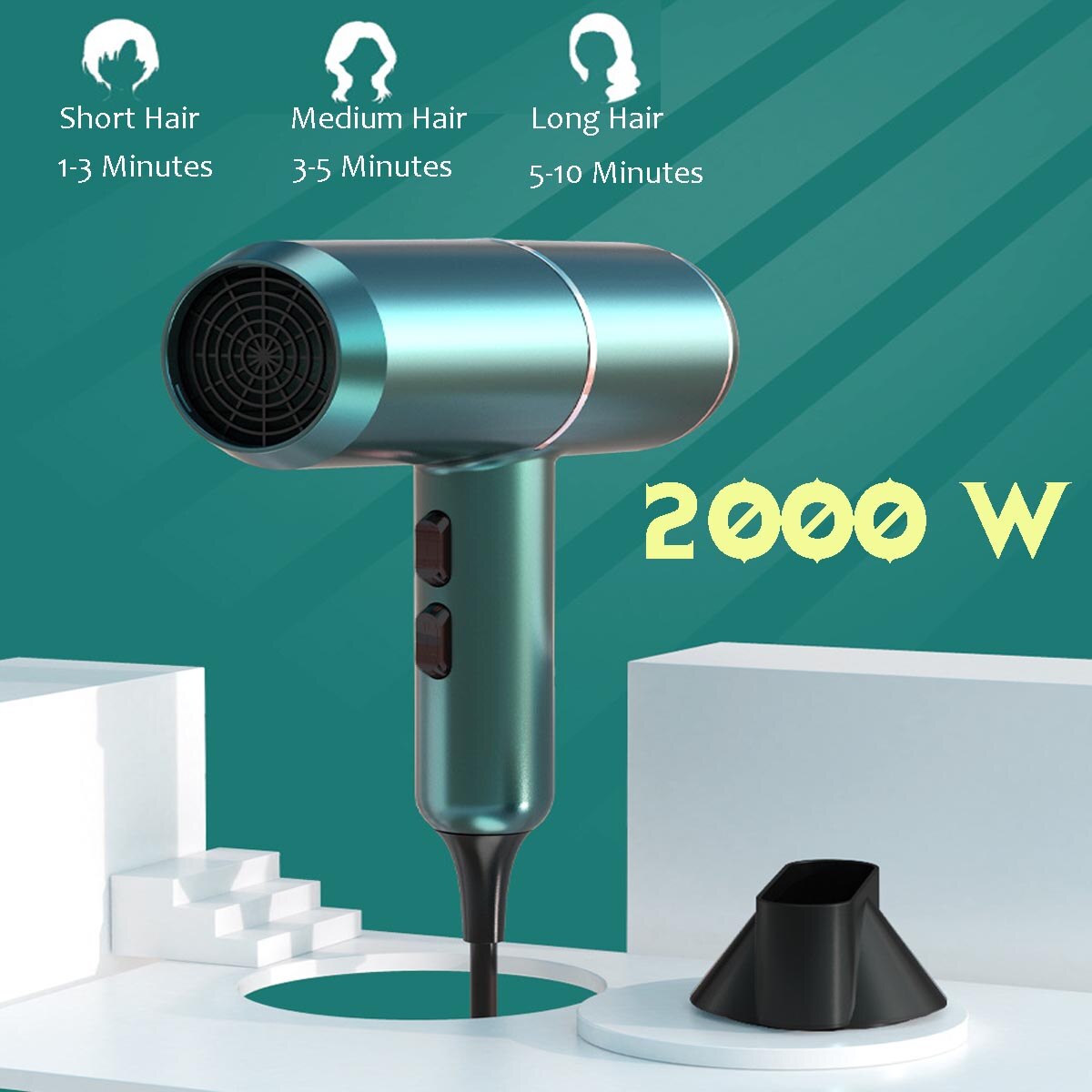 6 Gears 2000W Powerful Hair Dryer with 80 Million Negative Ion Blue Light Blower and Cold Wind Electric Hair Dryer