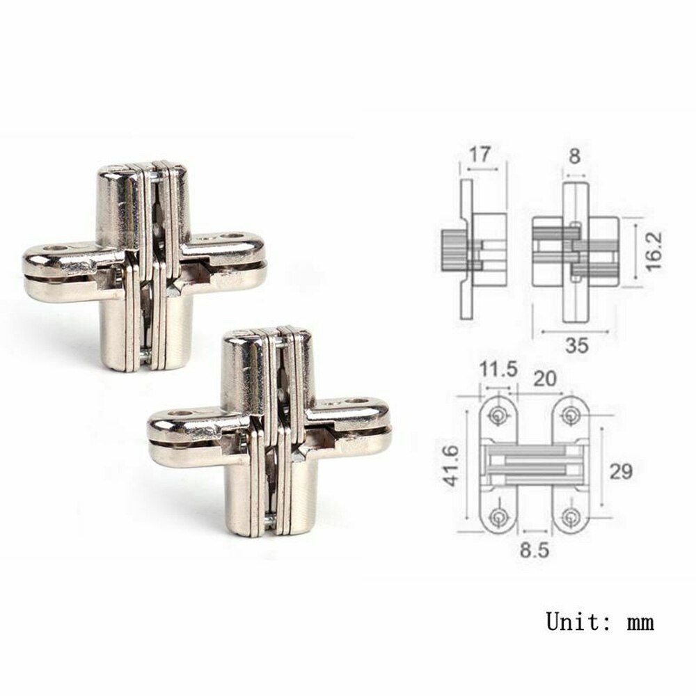 Bisagras invisibles para muebles, bisagra cruzada oculta, puerta de armario, cajas de madera para ventana plegable, 2 uds.