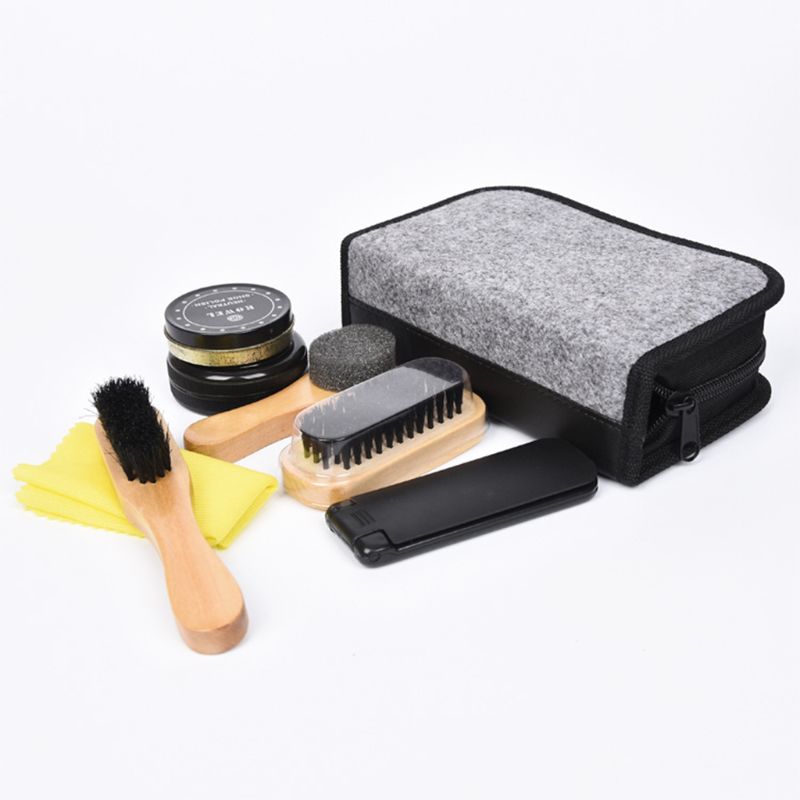 Shoe Shine Kit & Shoe Care Valet PU Leather Sleek Case Q1FE