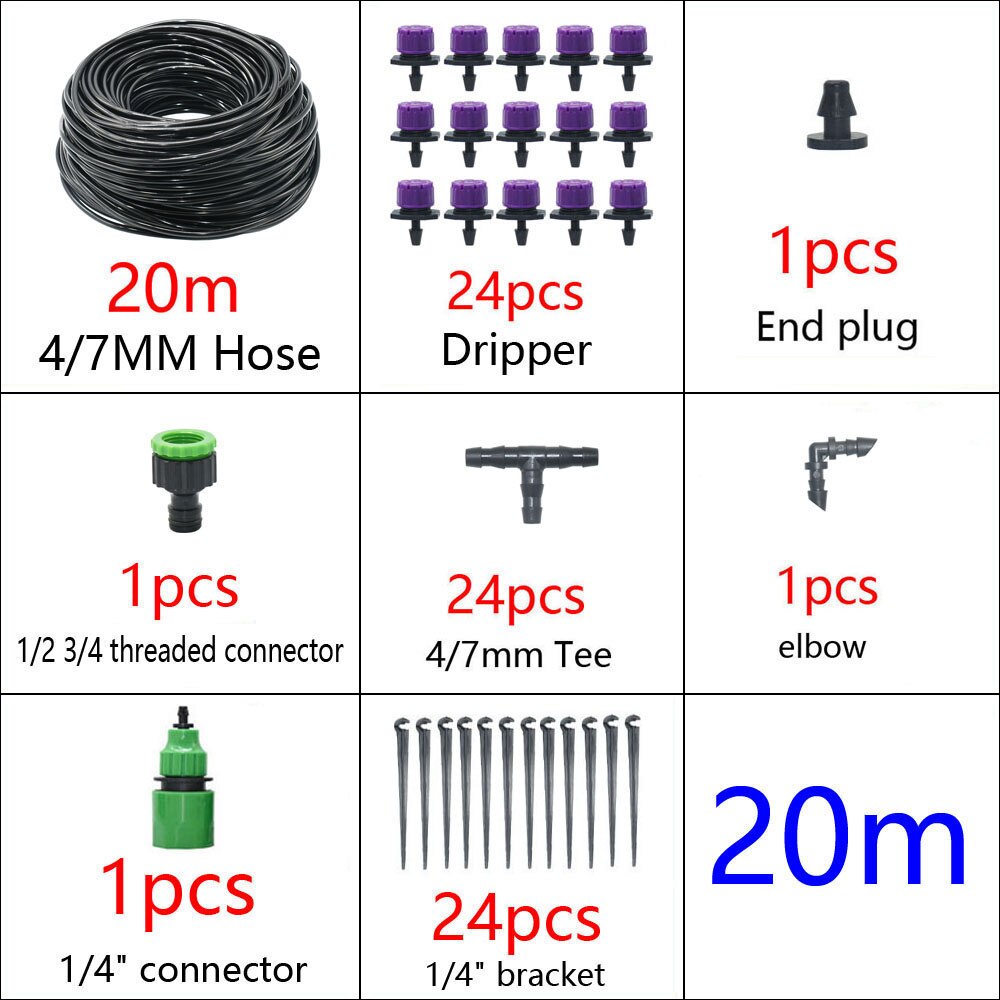5-50M Automatisch Tuinbewateringssysteem Waterdruppelirrigatiesysteem Plant Bewatering Kit Irrigatie Druppelaars Timer Set: Blauw