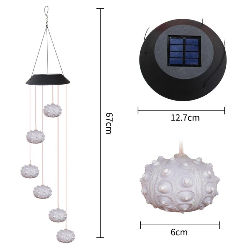 Carillon éolien LED en forme d&#39;oursin, lampe solaire suspendue d&#39;extérieur, ornement pour fête à la maison, cour, Festival