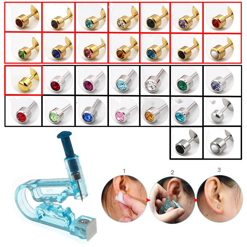 Blau U Form Einweg Ohr Piercer Gesunde Sicherheit Sterile Ohrlöcher Gun Ohrringe Perforator Studs Nase Lip Körper Schmuck