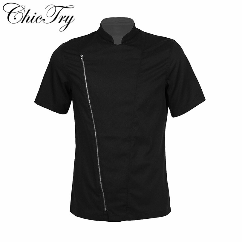 Mens Casual Soft Chef Jackets Short Sleeve Front Zipper Kitchen Catering Restaurant Food Serive Work Uniform Cooking Costumes