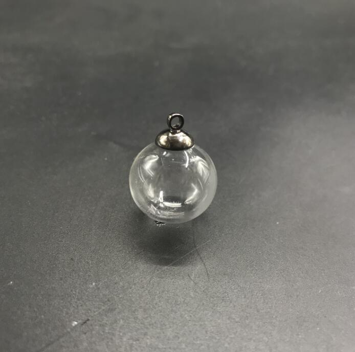 3pcs 18mm Round shape hollow glass ball with beads cap set glass globe glass vials pendant glass bottle globe jewelry findings: 8mm black cap