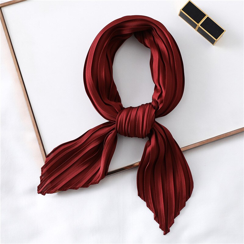 Solid Zwart Wit Roze Kleine Vierkante Twill Zijde Satijn Sjaal Vrouwen Dames Crinkle Haar Hoofdband Sjaals 70cm * 70Cm: YZ44 Burgundy