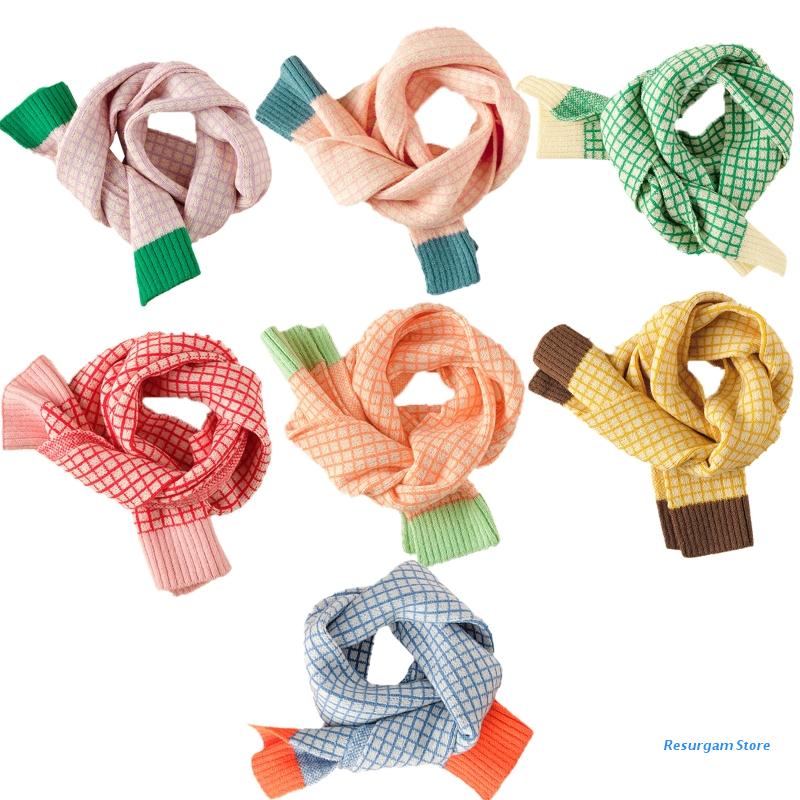 Versão pequena treliça contraste crianças lenço de lã outono inverno bebê neckerchief e5bd
