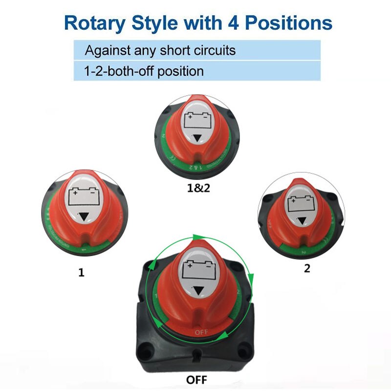 Auto Battery Disconnect Switch 12V 24V 48V Marine 300A Car Dual Battery Switch 3 Position Battery Selector Switch for Car Boat