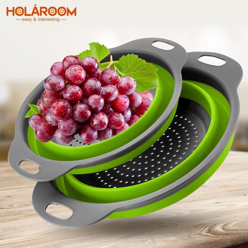 Holaroom Silicone Folding Drain Basket Retractable Fruit Vegetable Container Drain basket Kitchen Storage Gadgets