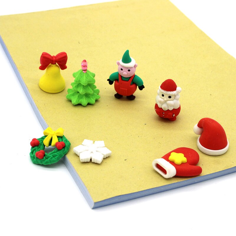 1 juego lindo Kawaii muñeco de nieve Santa Claus árbol de Navidad goma de borrar conjunto escuela Oficina suministros para borrar para niños