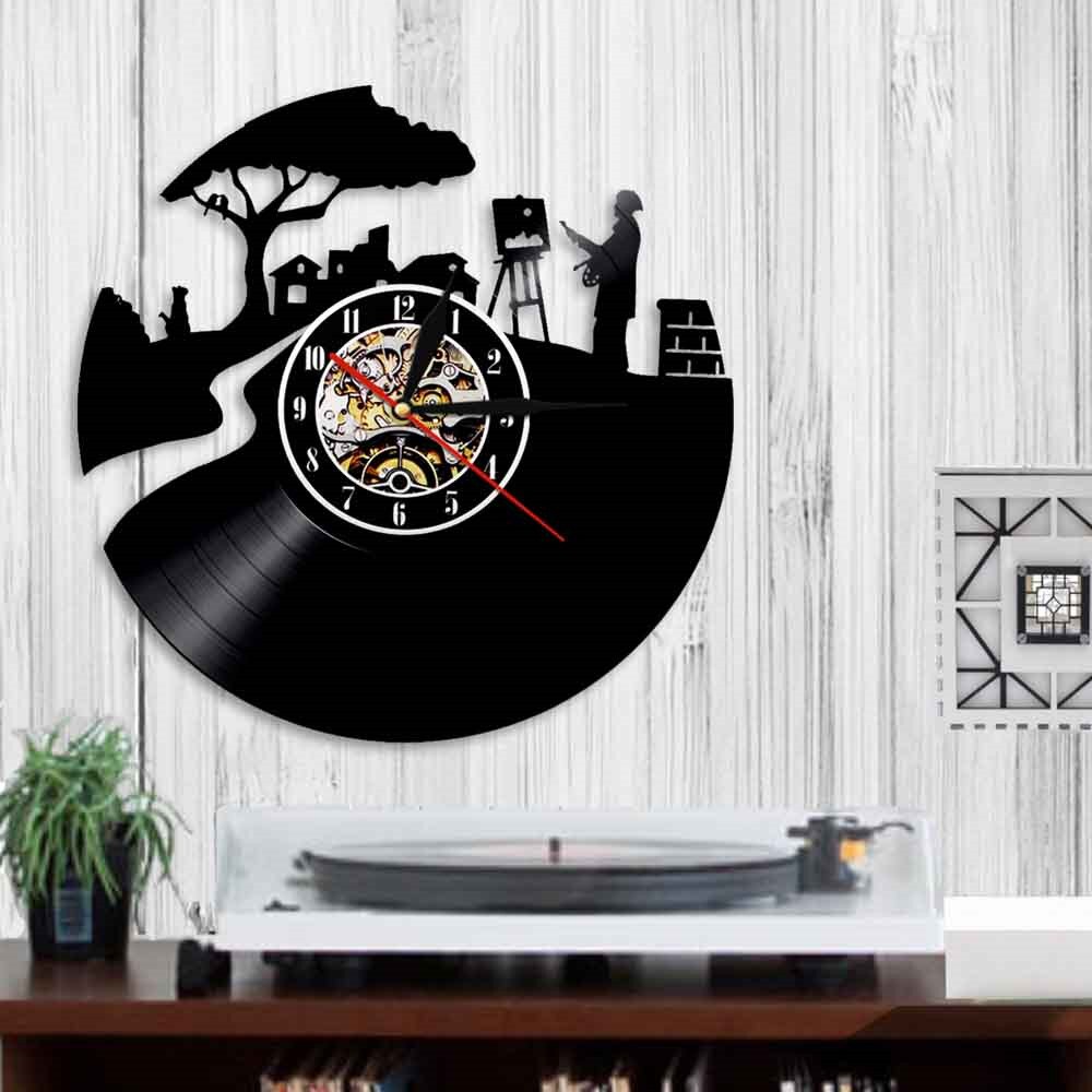 Artist Peaceful Painter Vinyl 3D Wall Clock Artist Drawing Wall Art Decor Modern Handmade Disk Craft For Artists