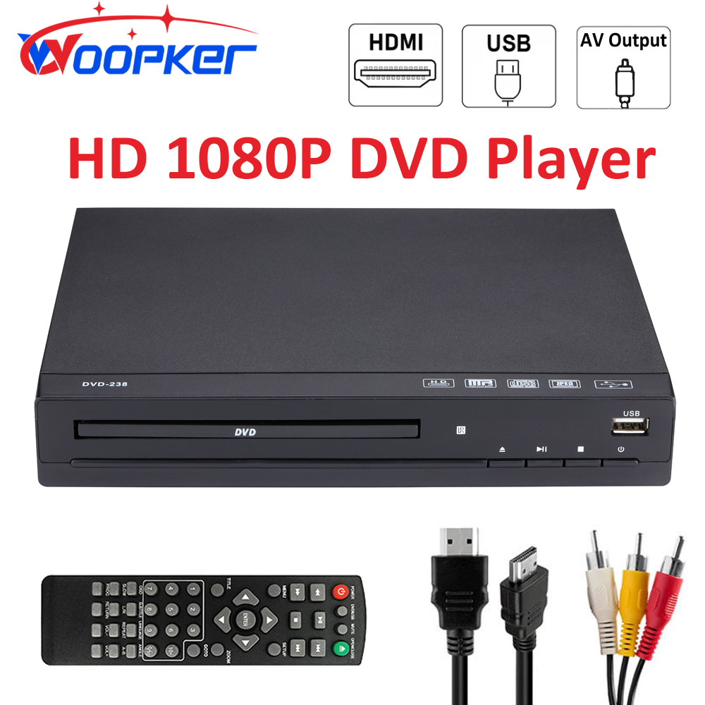 Reproductor de DVD WOOPKER M238 HD 1080P reproductor de discos con Control remoto compatible con USB MP3 MP4 reproductor de DVD en casa para proyectores de TV ordenador