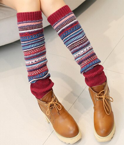 Jambières en laine tricotées pour femme, rétro, d&#39;hiver, chaussettes montantes au genou, manchettes de bottes, guêtres à la: wine red