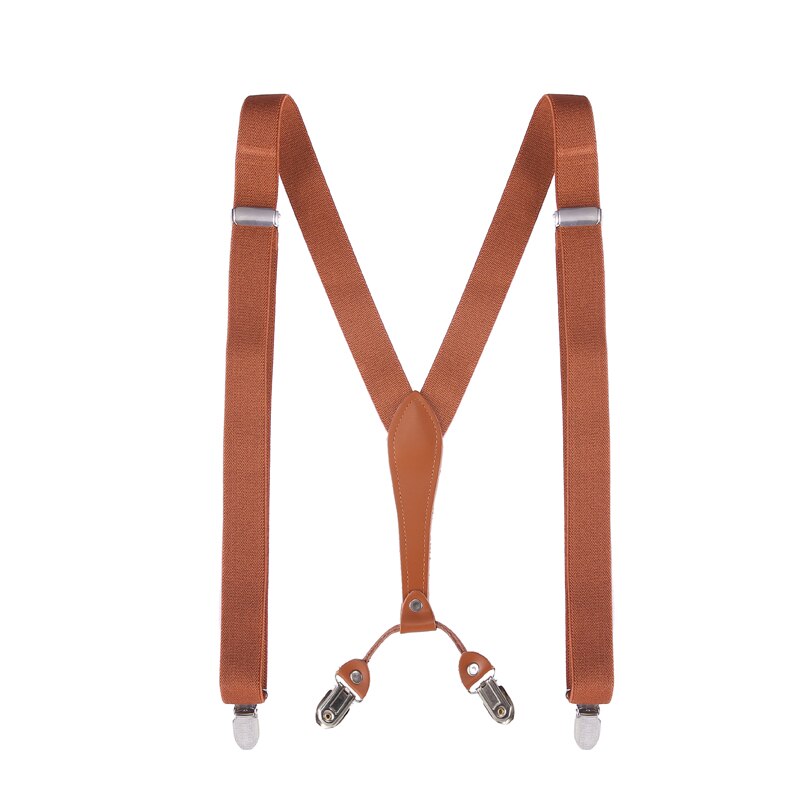 Y-Vorm 4 Clips Bretels Mannelijke Unisex Vintage Casual Lederen Bretels 2.5 Cm Breedte Voor Man Vrouw Microfiber Bretels: Camel