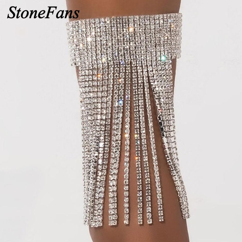 Stonefans Silber Farbe Strass Lange Quaste Fußkettchen für Frauen Boho Indische Strand Fußkettchen Barfuß Sandalen Fuß Schmuck