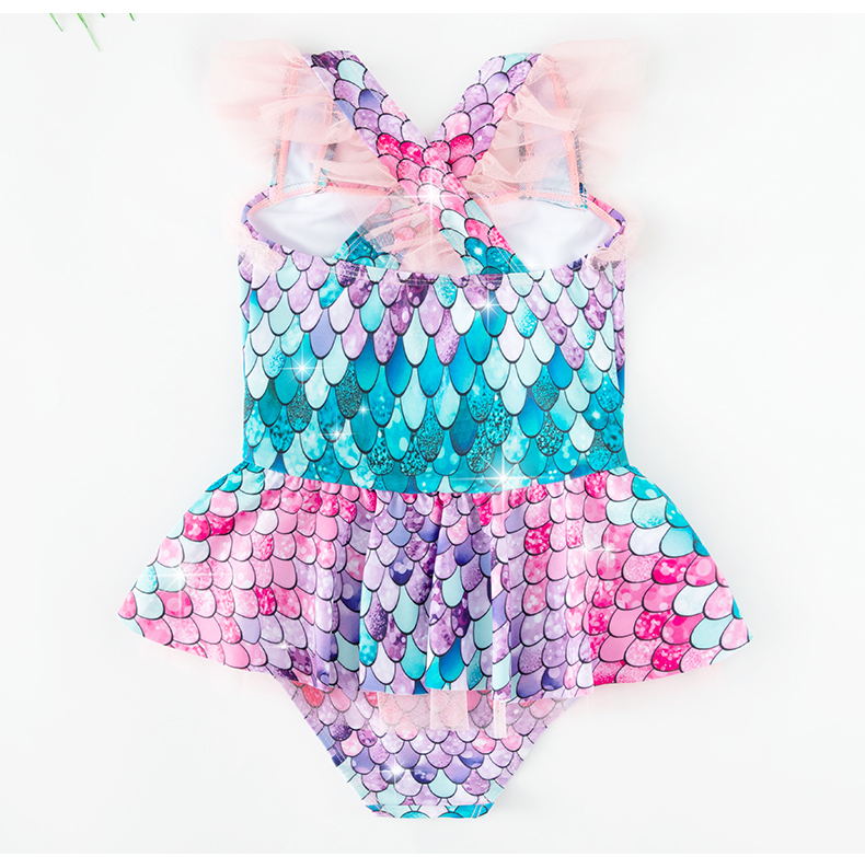 Maillot de bain à paillettes imprimé écailles de poisson pour enfants, ensemble une pièce pour filles