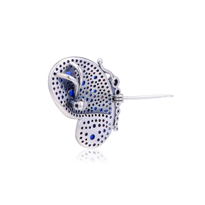 Dazzling Blue Butterfly Brooch Mixed CZ 925 Sterling Silver Jewelry Female Crystal Pin Charm Beads Jewelry Making Spring