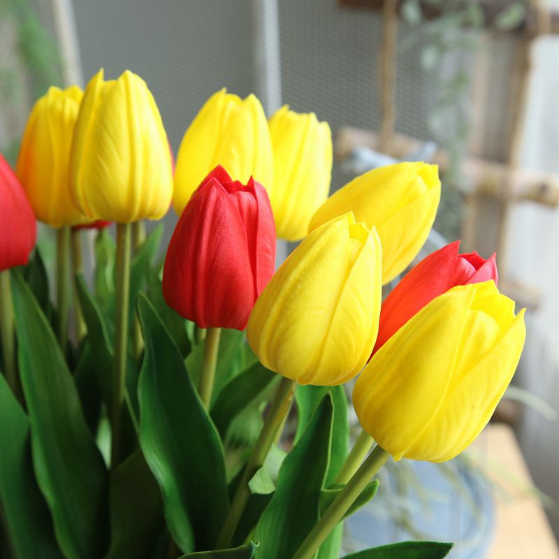 46cm lange gren tulipan kunstig blomst pu latex kunstig buket ægte berørings blomster til bryllup dekorative blomster og kranse
