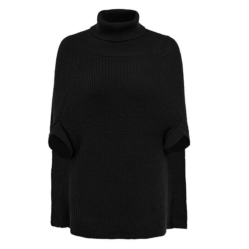 Cuello alto de punto capa suéter mujeres Camel Casual Pullover otoño ropa de calle de primavera mujeres suéteres y pulóveres: black / L