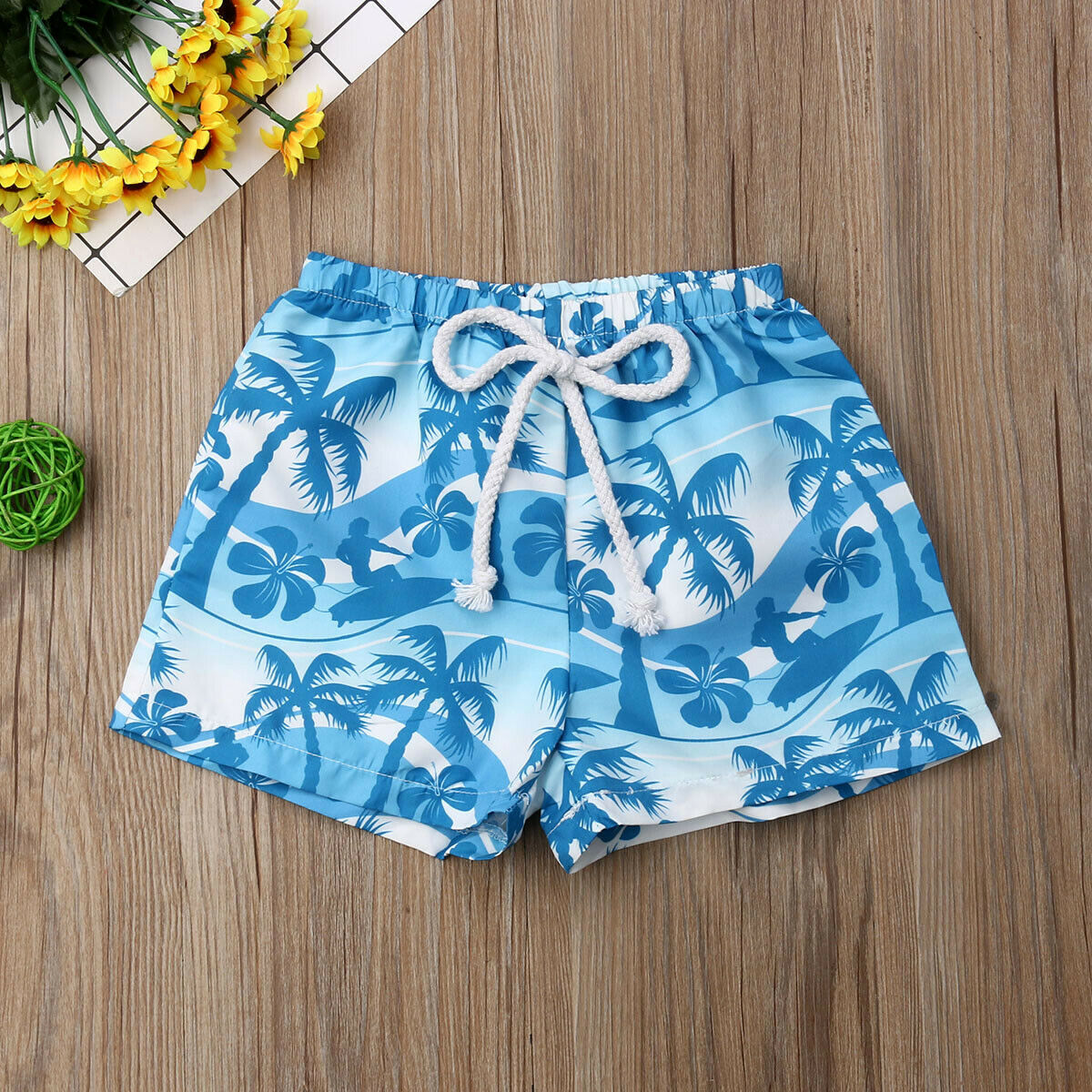 Mærke hawaiiansk spædbarn småbørn barn baby drenge elastisk linning korte bukser sommer strand shorts sejlbåd træ print 6m-4t