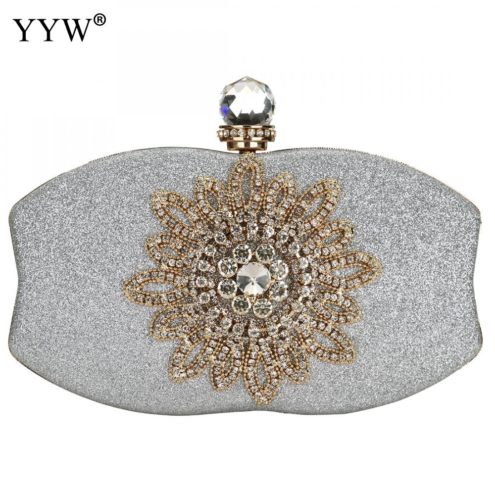 Floral cristal embrague bolsas para las mujeres boda embragues monedero rosa de plata Mujer carteras Mochilas de Mujer: silver