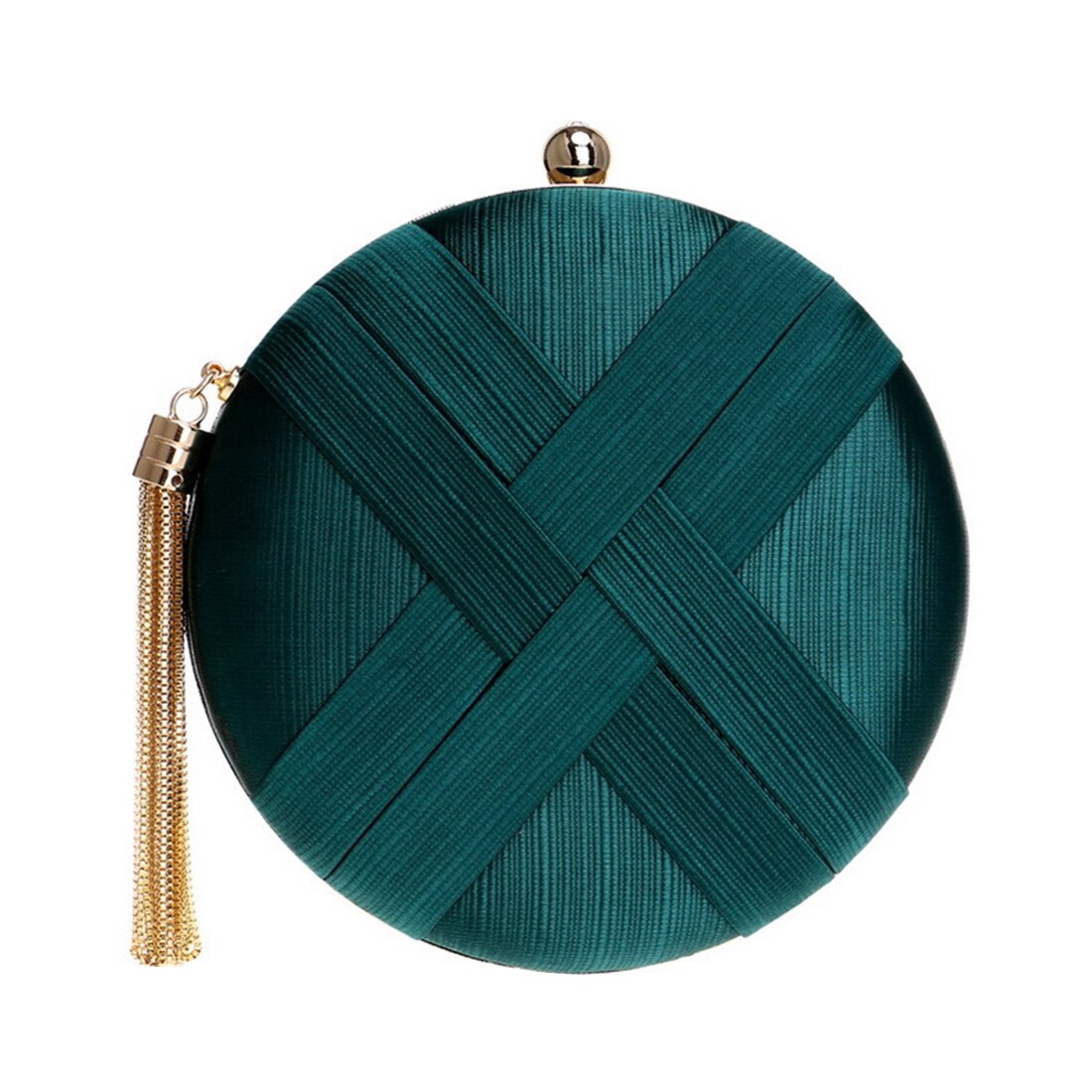 Round Solid Evening Bad Wedding Clutches Satin Hard-Surface Tassels Clutch Bag Dull Polish Banquet Small Purse