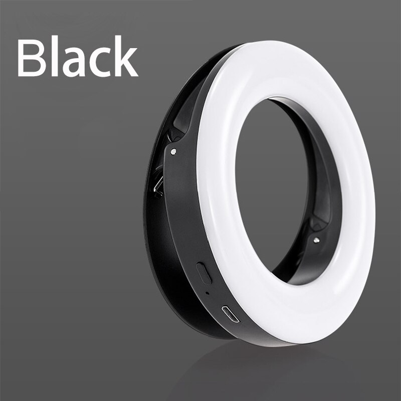 Selfie LED Lamps Selfie Ring Light For iPhone Andriod Supplementary Vlog Ring Light Selfie Fill Light Enhancing USB Charge: Black