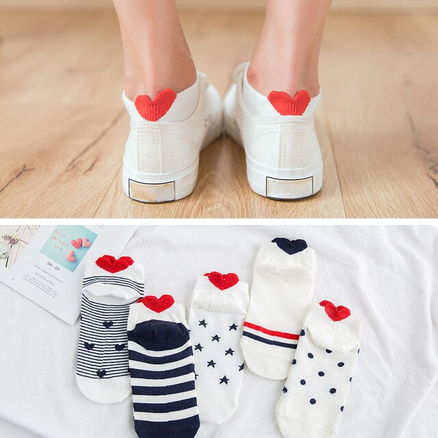 5 pairs/Lot Women's Short Socks Pack Cute Heart Lovely Kawaii Dot Sweet Cotton Socks Women Ankle Socks Casual Sox: 11
