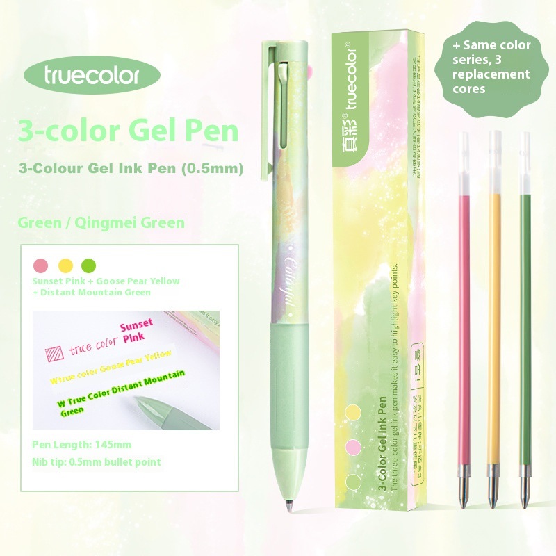 Bolígrafo multifuncional 3 en 1, bolígrafo tricolor de secado rápido de 0,5mm, cambio de Color 1s, herramientas completas eficientes para estudio y oficina: green