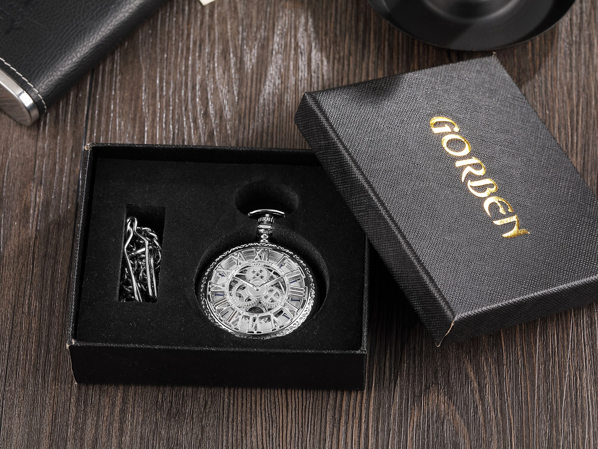 Antiek Zakhorloge Steampunk Vintage Romeinse Cijfers Automatische Mechanische Mannen Horloges Ketting Retro Klok Keten Reloj Hombre: 5with box